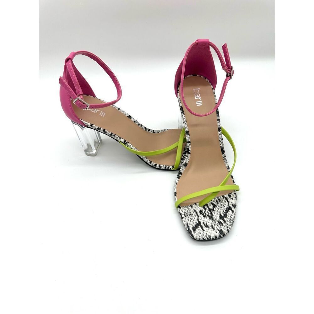 BAR III Womens Pink Transparent Heel Cushioned Adjustable Strap Asymmetrical Bla